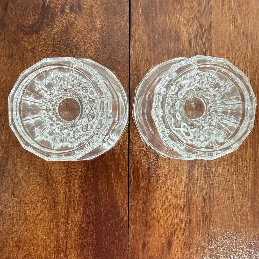Crystal Candle Holders Pair Dual Taper & Pillar VTG 12-Sided Fluted Pedestal